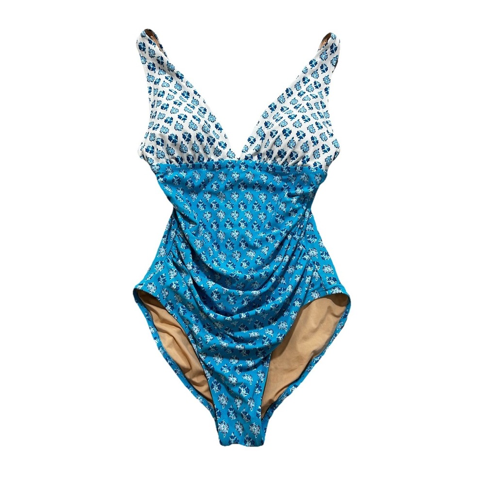 J Crew M Swimsuit One Piece Blue White Slim‎ Look Removable Padding
